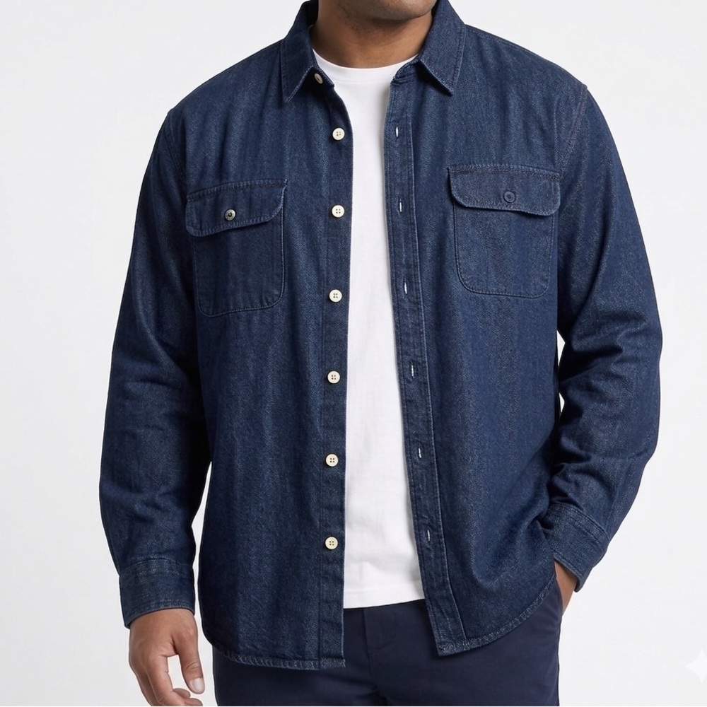 NWT Dubinik Men's Dark Blue Denim Long Sleeve Shirt - Size 2XL - Two Pocket